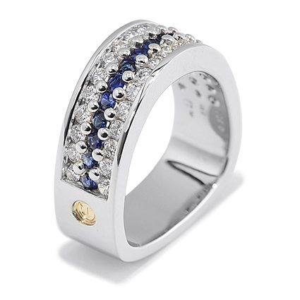 Three Row Paragon Pave Diamond and Sapphire Ring