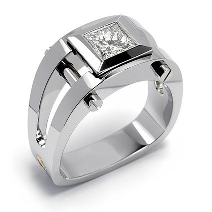 Post Modern Princess Cut Diamond Platinum Men’s Ring