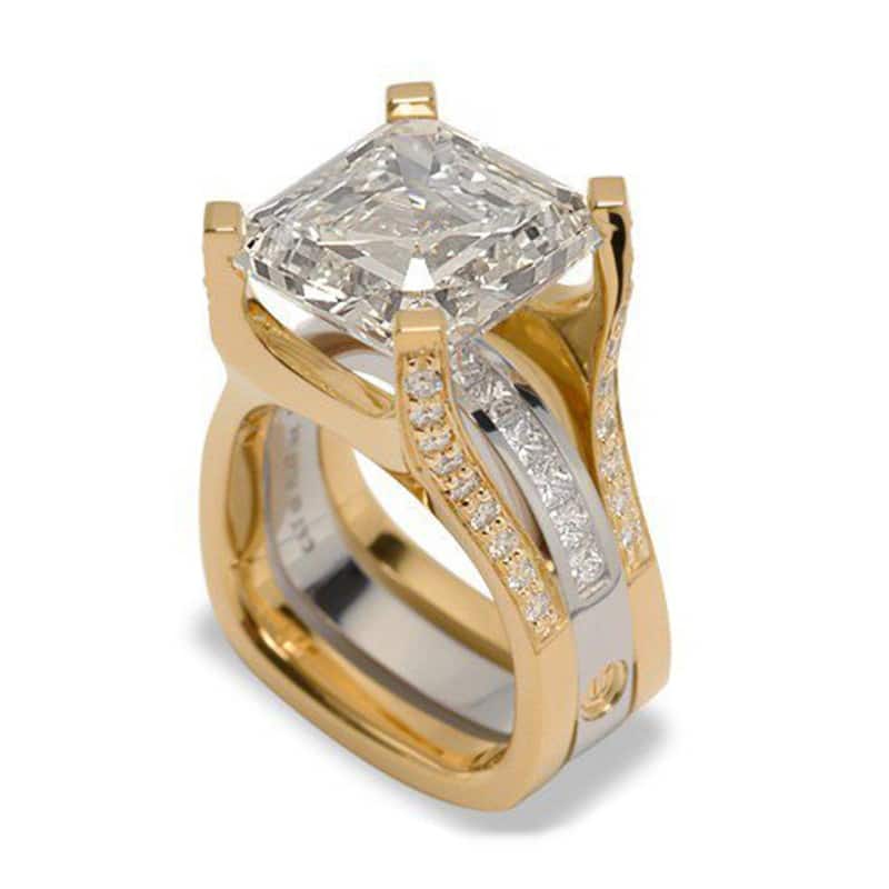 Interlace Square Emerald Cut Diamond Two-Tone Ring