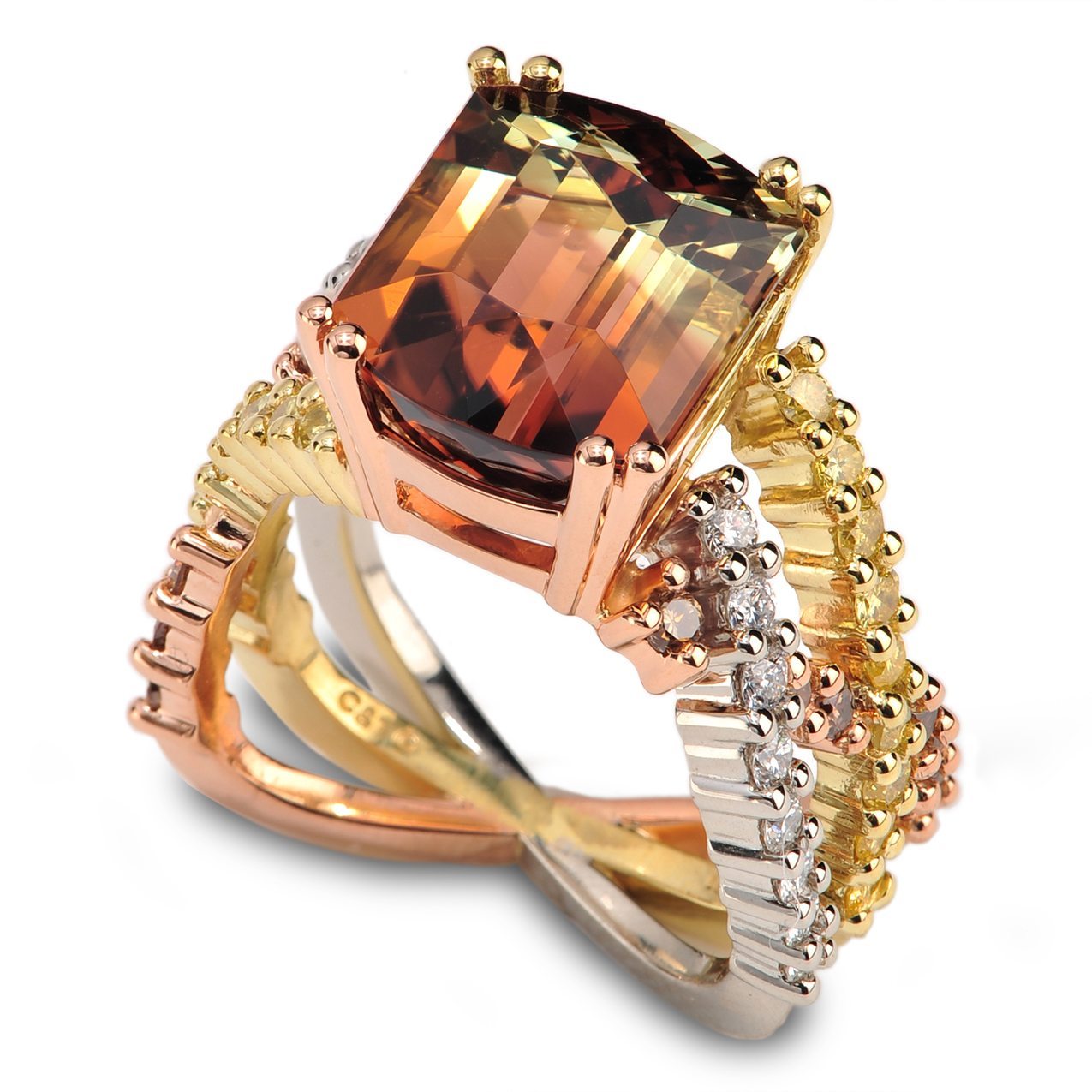 Affinity Multi-Color Tourmaline Diamond and Gold Ring