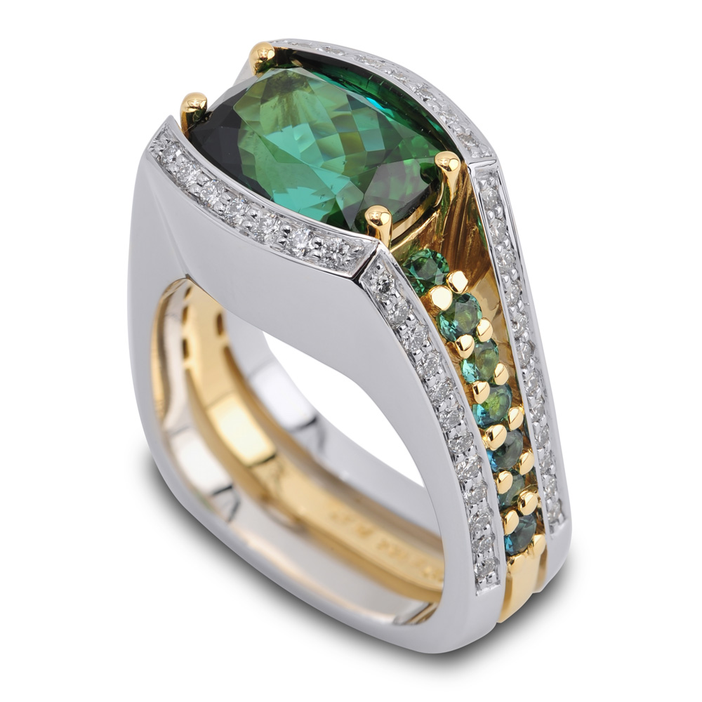 Interlude Blue and Green Tourmaline and Diamond Fashion Ring