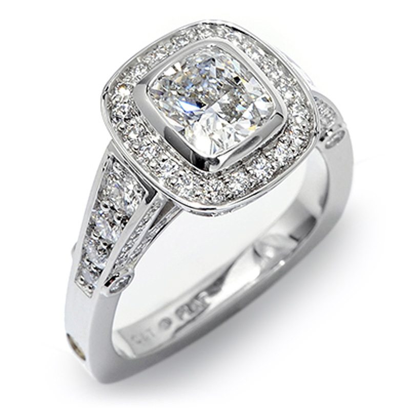 Majestic Cushion Cut Diamond Halo Platinum Ring